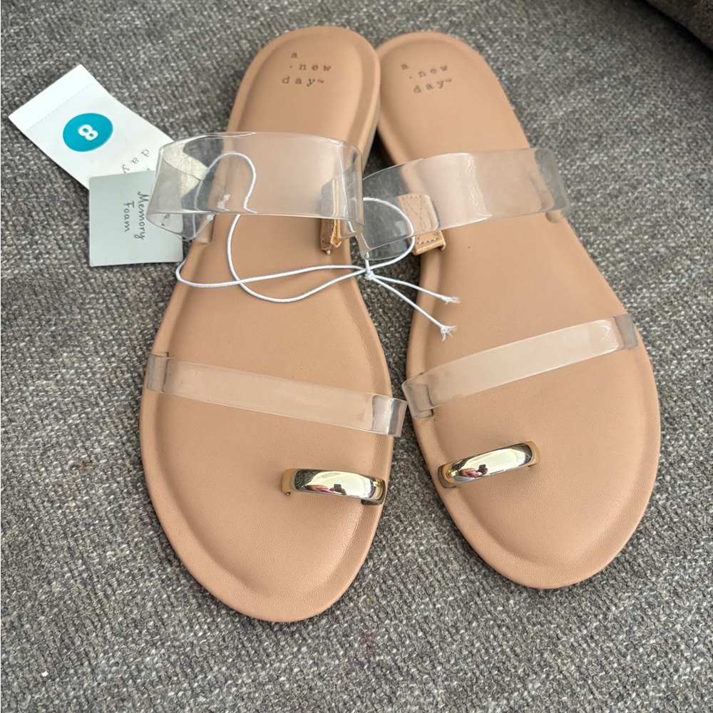 A New Day Women's Sandals with Clear Straps and Tan Soles